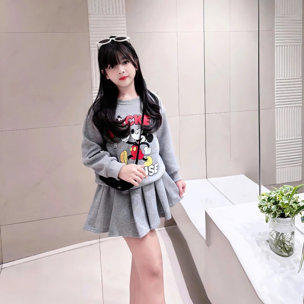 12-45kg.Váy nỉ xếp ly cho bé gái đi chơi,váy cho bé gái mùa đông,chất vải nỉ 2 da dầy dặn ấm áp.V06
