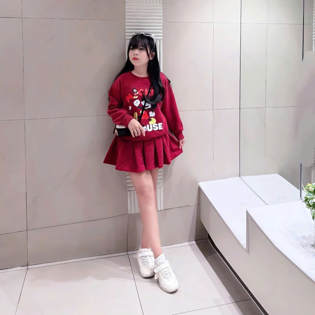 12-45kg.Váy nỉ xếp ly cho bé gái đi chơi,váy cho bé gái mùa đông,chất vải nỉ 2 da dầy dặn ấm áp.V06
