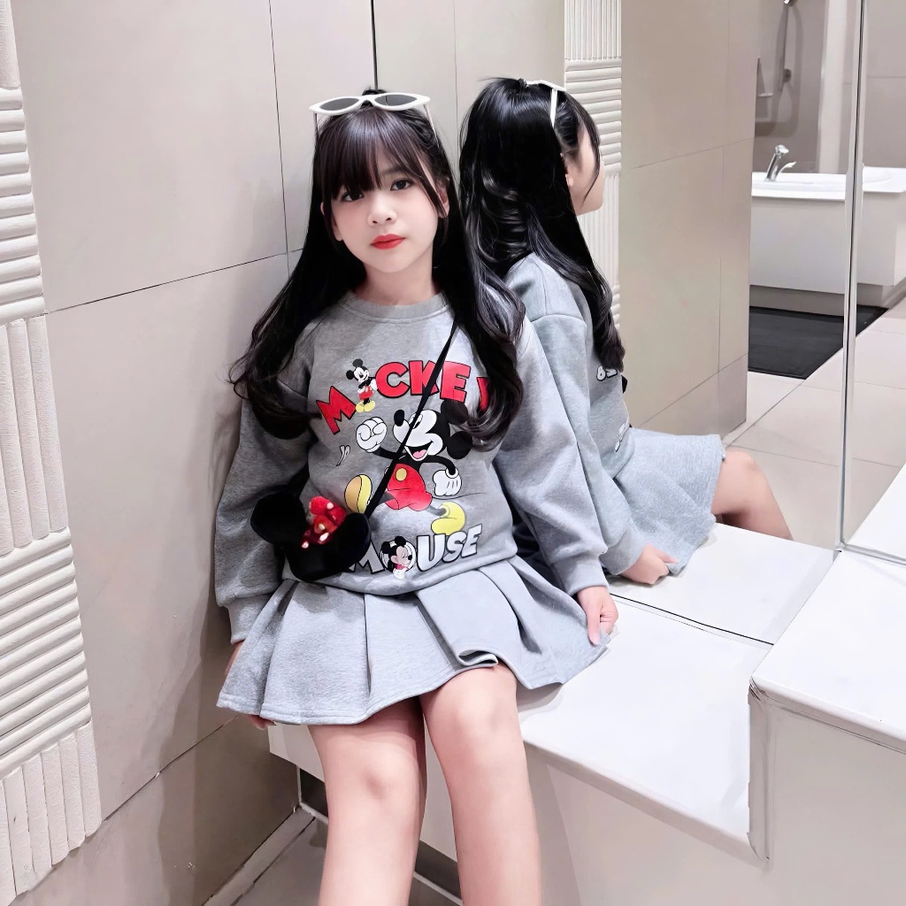 12-45kg.Váy nỉ xếp ly cho bé gái đi chơi,váy cho bé gái mùa đông,chất vải nỉ 2 da dầy dặn ấm áp.V06