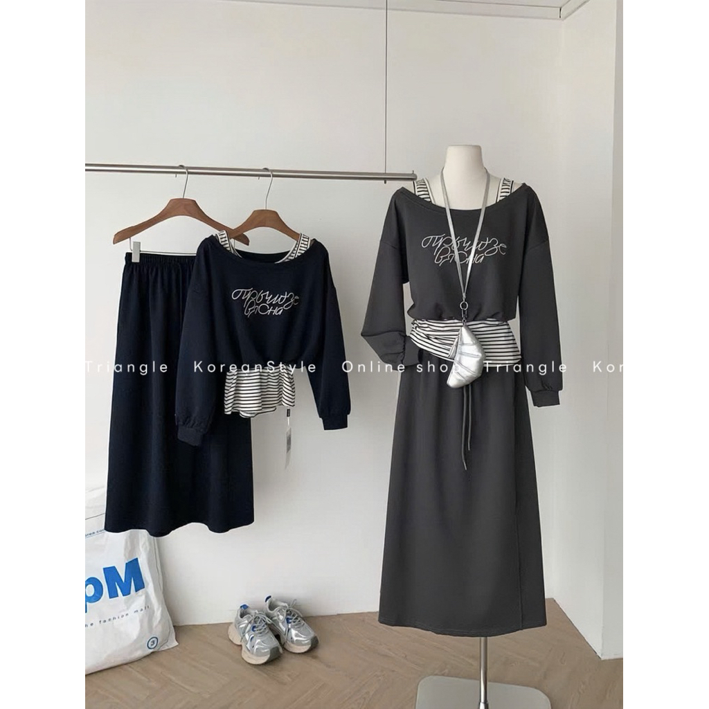 TRIANGLE - Becha Set (Cân nhắc kỹ, return is not welcomed)- Set thể thao áo hai mảnh mix chân váy bút chì midi
