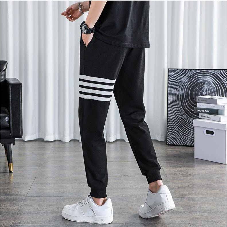 Quần thể thao phối viền boom thụng bo chun, quần dài thun kiểu dáng jogger sọc màu phong cách - k1