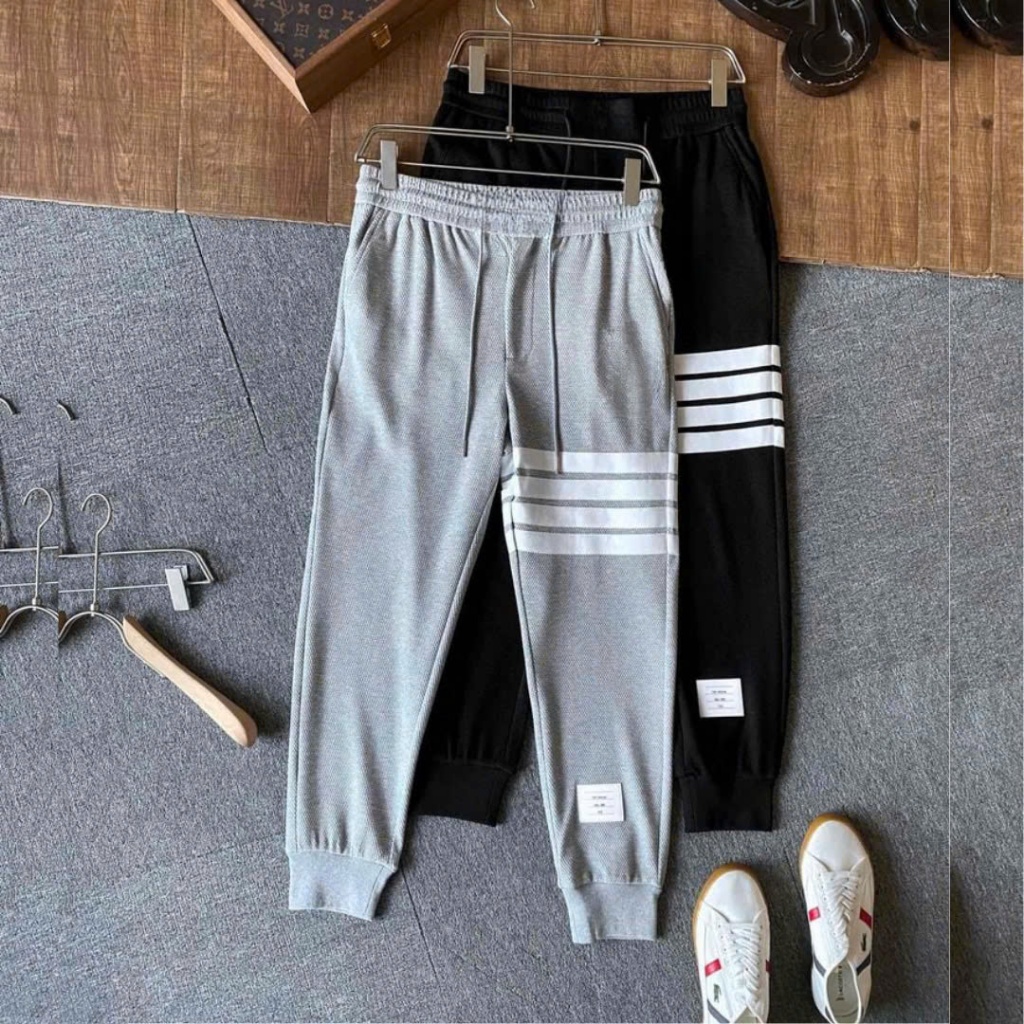 Quần thể thao phối viền boom thụng bo chun, quần dài thun kiểu dáng jogger sọc màu phong cách - k1