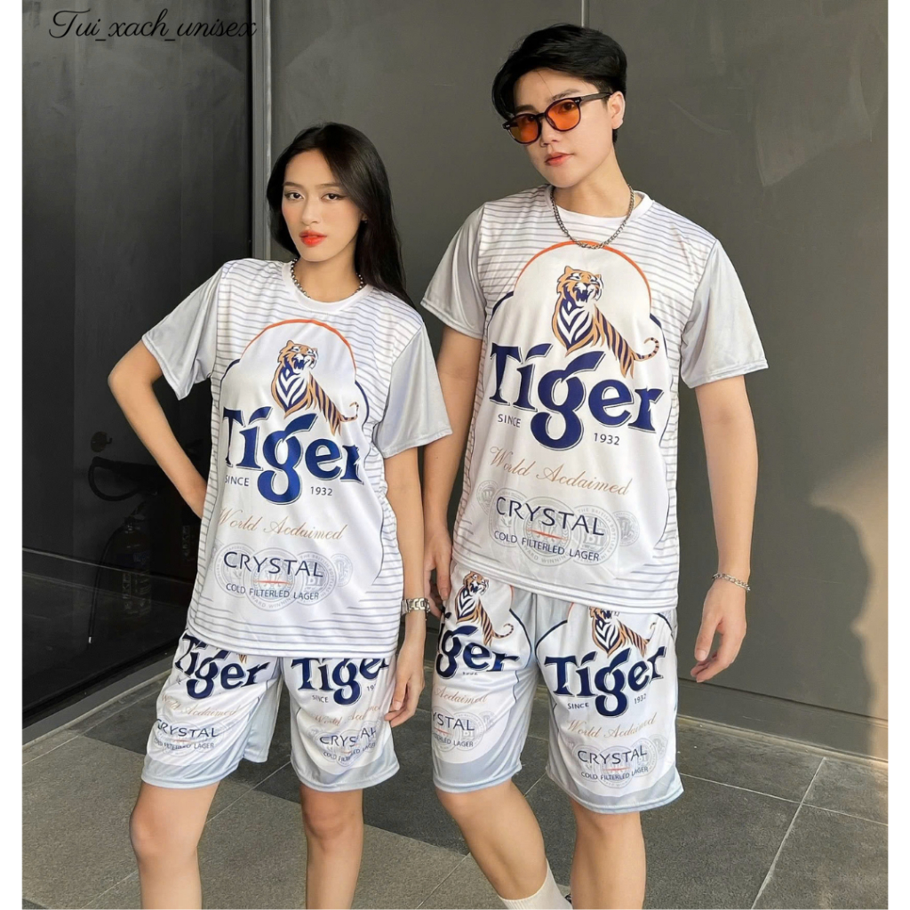 Đồ bộ bia tiger bạc phối tay xám mặc nhóm gia đình 5 size 10-100kg Kl1