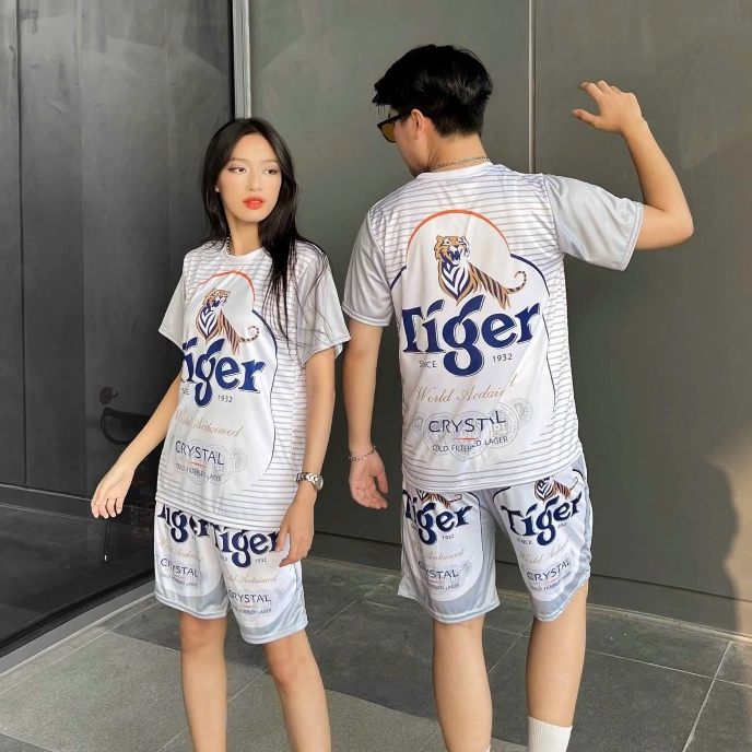 SET ĐỒ BỘ BIA TIGER BẠC ĐI BIỂN MẶC NHÀ NAM NỮ CHẤT THUN LẠNH MÁT NHẸ Kl1