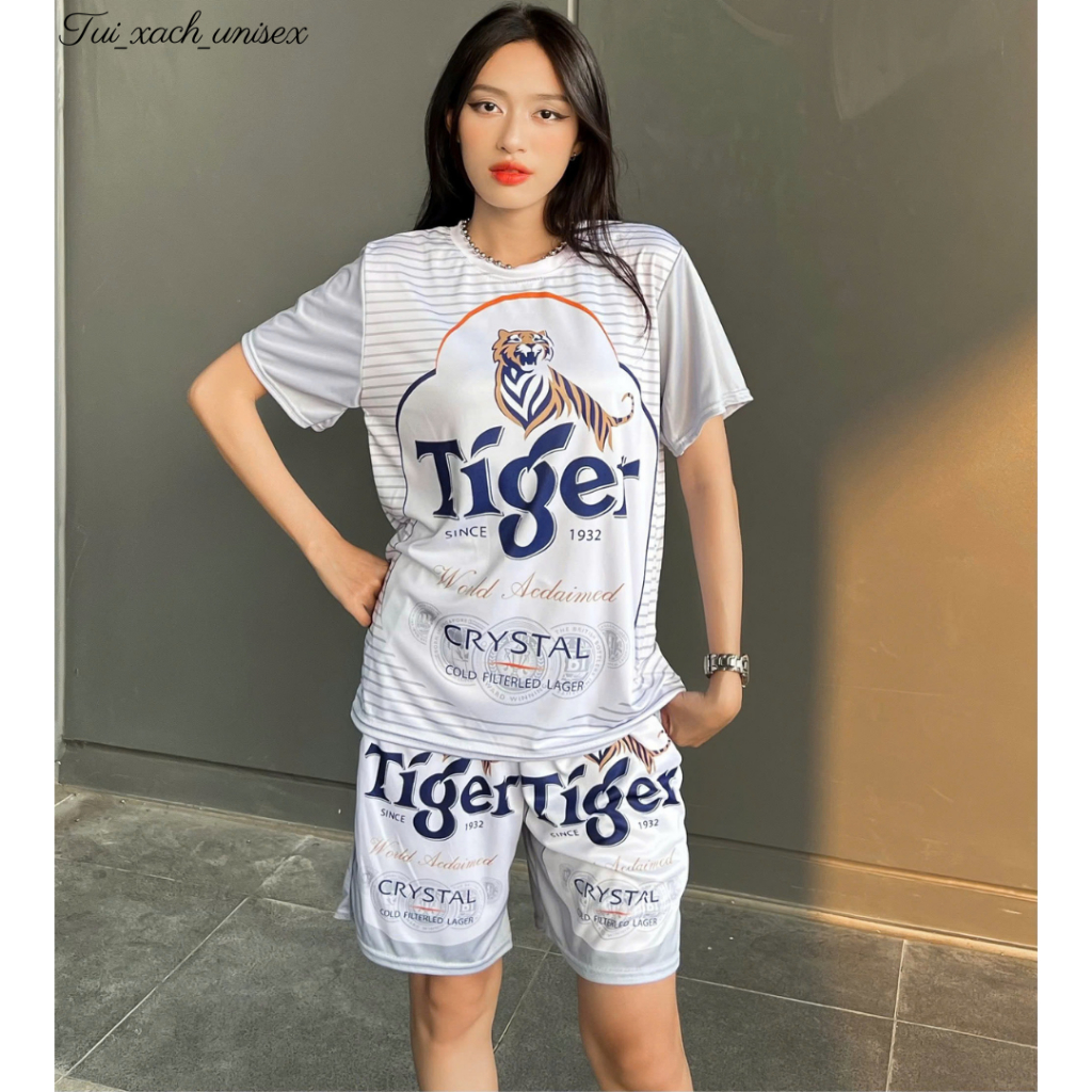 SET ĐỒ BỘ BIA TIGER BẠC ĐI BIỂN MẶC NHÀ NAM NỮ CHẤT THUN LẠNH MÁT NHẸ Kl1