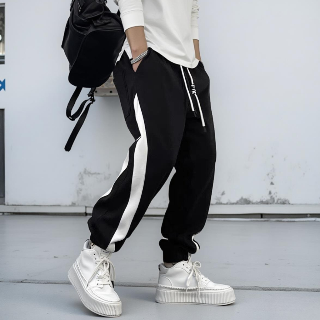 Quần dài thun nỉ phong cách thể thao hình thật size 40 -75kg ( DRAGON phối sọc ) - unisex K1