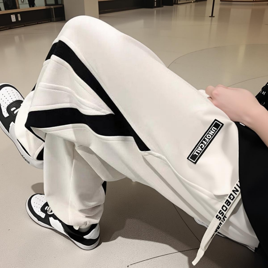 Quần dài thun nỉ phong cách thể thao hình thật size 40 -75kg ( DRAGON phối sọc ) - unisex K1