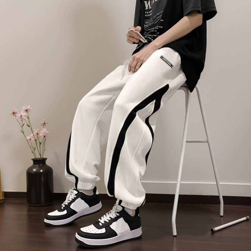 Quần dài thun nỉ phong cách thể thao hình thật size 40 -75kg ( DRAGON phối sọc ) - unisex K1