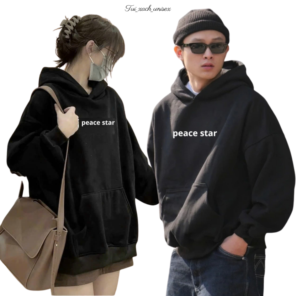 Áo Khoác HOODIE nỉ bông mũ to Nam Nữ Unisex form rộng in PEACE STAR - UNISEX K1