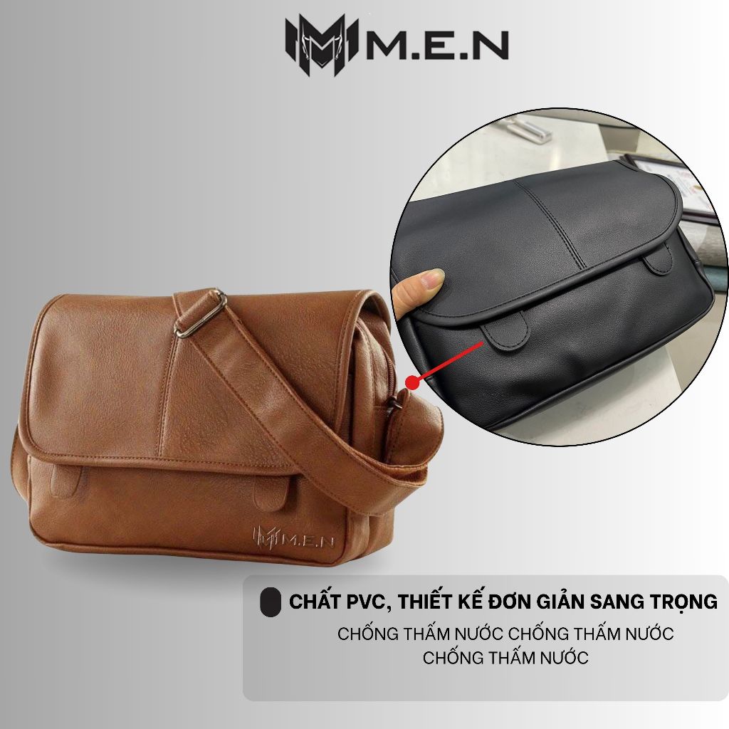 Túi đeo chéo da size lớn học sinh da chống nước phổ thông M.E.N kiểu trơn 2 pát hít [HÌNH THẬT]