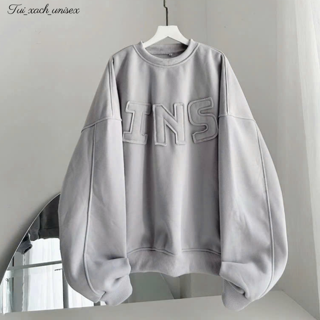Áo sweater thêu chữ nổi INS form boxy,Áo hoodie nỉ cổ tròn form rộng phong cách Hàn Quốc 3 size SSL