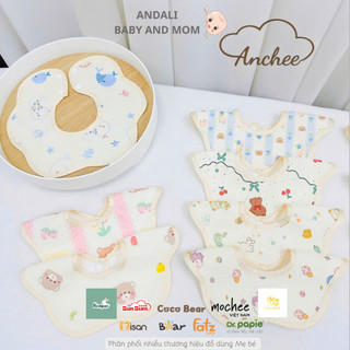 Set 3 yếm chống thấm họa tiết, dáng vuông, tròn, hoa, chống thấm tốt, chất cottom mềm mại Anchee