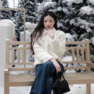 Áo khoác lông cừu cổ bẻ dáng ngắn siêu xinh, áo khoác mùa đông phong cách đơn giản LAVIAN K07