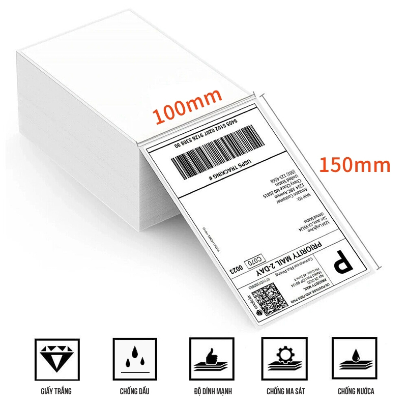 Giấy In Nhiệt Tự Dính A6 100x150mm – 500 Tờ Dạng Tập, In Bill Tem Vận Đơn Cho Máy In Nhiệt Tốc Độ Cao