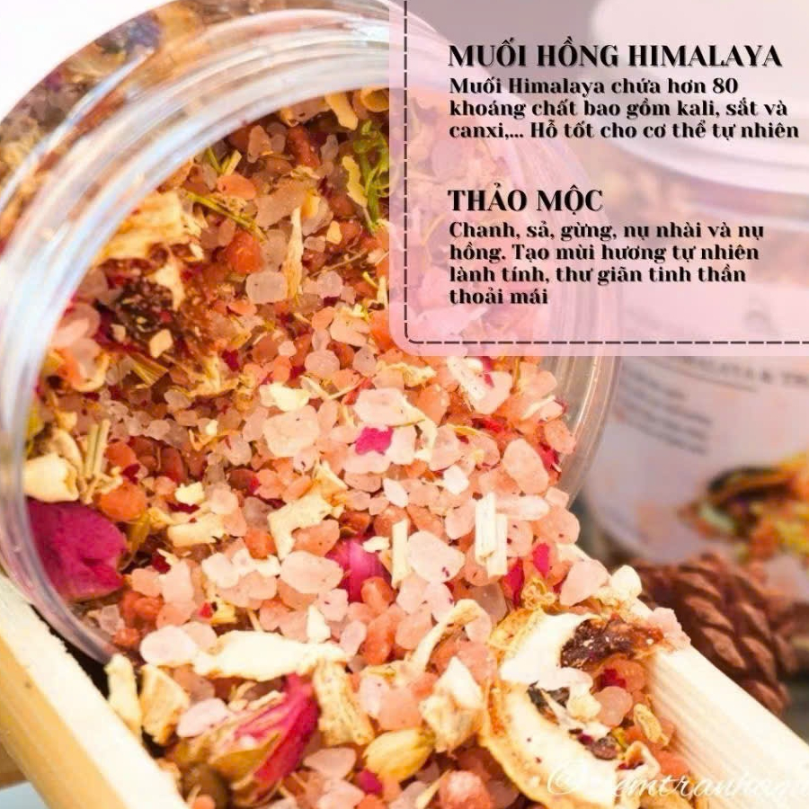 Muối Hồng Himalaya Ngâm Chân, Tắm Thảo Mộc HERBONE Thiên Nhiên Hỗ Trợ Thư Giãn Ngủ Ngon 500g