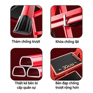 Thang Chữ A Gấp Gọn 3 - 4 - 5 - 6 -7 -8 Bậc Thép Chịu Lực Tải Trọng 500kg  Chân Đế CHống Trơn Trượt Bảo Hành 12 Thá