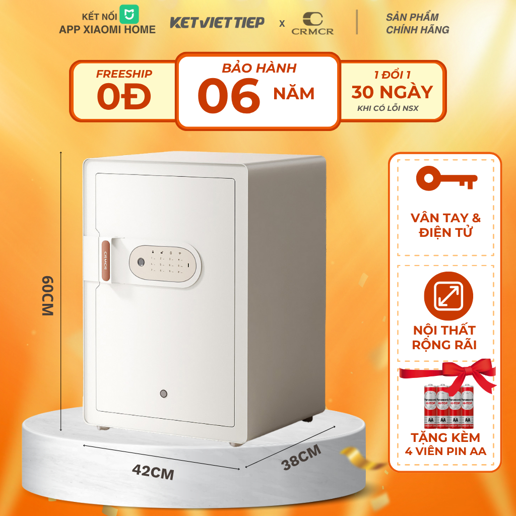 Két sắt Xiaomi CRMCR 60MS Nặng 44KG chống cháy khóa vân tay điện tử kết nối điện thoại thông minh