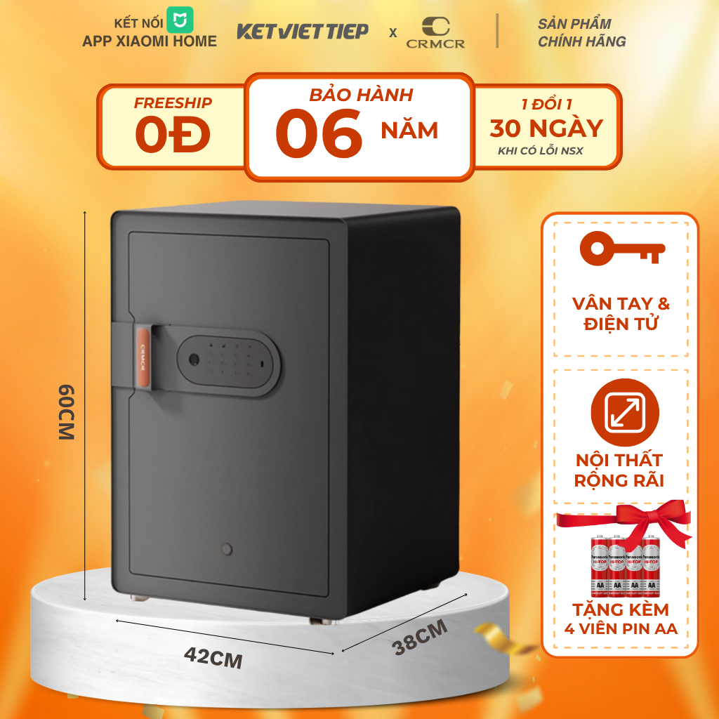 Két sắt Xiaomi CRMCR 60MS Nặng 44KG chống cháy khóa vân tay điện tử kết nối điện thoại thông minh