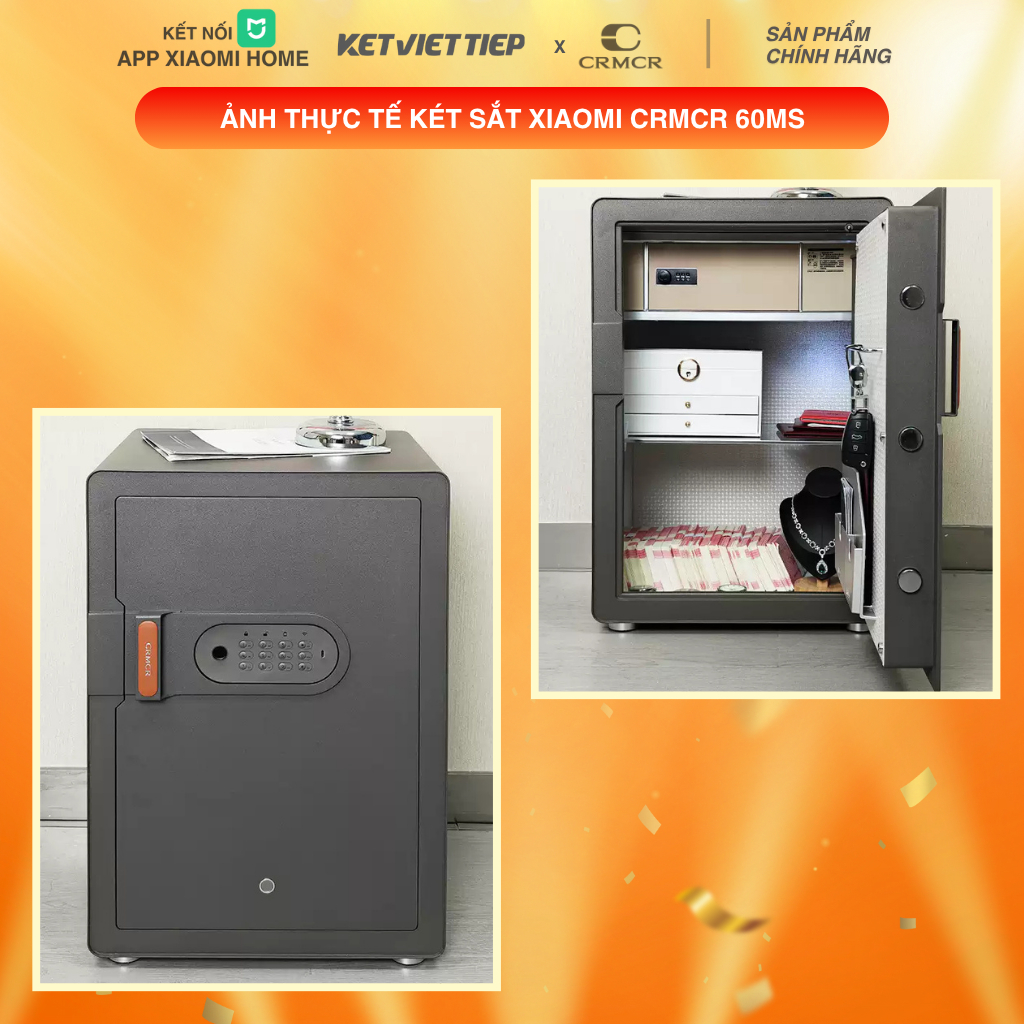 Két sắt Xiaomi CRMCR 60MS Nặng 44KG chống cháy khóa vân tay điện tử kết nối điện thoại thông minh