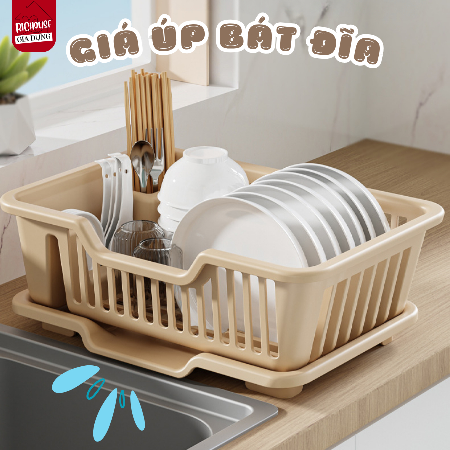 Giá Úp Bát Đĩa Kèm Khay Hứng Nước Chất Liệu Nhựa ABS Cao Cấp Chịu Lực Tốt