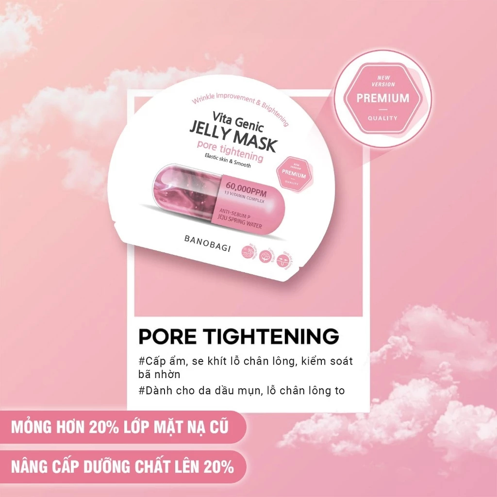 COMBO 10 Mặt Nạ Dưỡng Da BANOBAGI PREMIUM Vita Genic Jelly Mask Pore Tighteing 30ml (Màu Hồng) 30ml