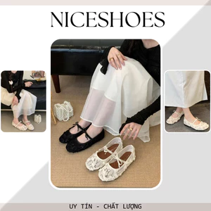 Giày Bệt Lưới Mũi Tròn, Giày Nữ Hoa Hồng Quai Nơ Ngang Xinh Xắn Cho Các Nàng || Mã N40