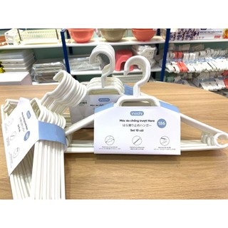 Set 10 móc áo chống trượt Inochi Hara 186 – thiết kế hai thanh chống trượt, treo váy áo dây tiện lợi