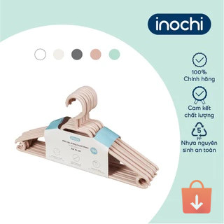 Set 10 móc áo chống trượt Inochi Hara 186 – thiết kế hai thanh chống trượt, treo váy áo dây tiện lợi