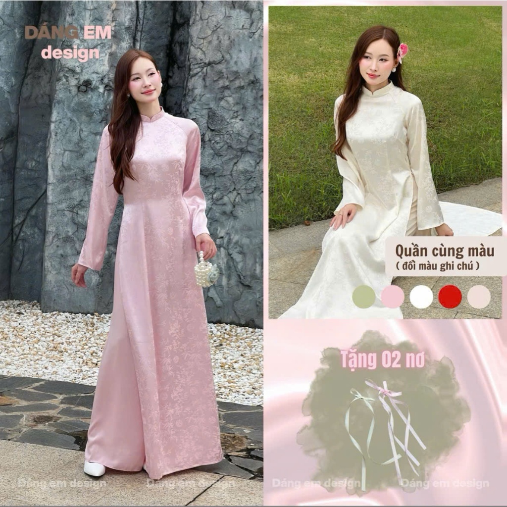 Áo dài Trúc Nguyệt, Áo dài tết truyền thống chiết eo, tay loe thanh lịch, sang trọng thích hợp đi lễ, dạm ngõ cô dâu