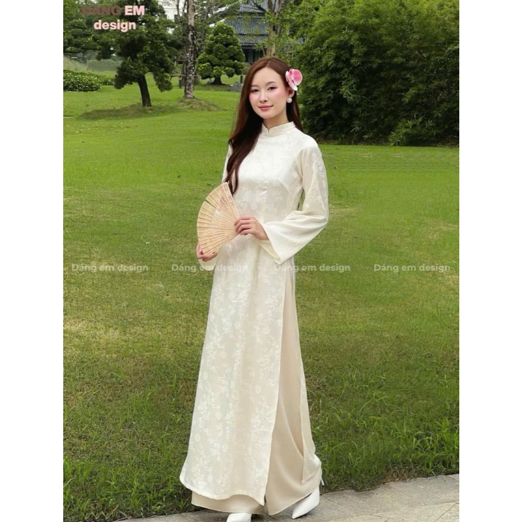 Áo dài Trúc Nguyệt, Áo dài tết truyền thống chiết eo, tay loe thanh lịch, sang trọng thích hợp đi lễ, dạm ngõ cô dâu
