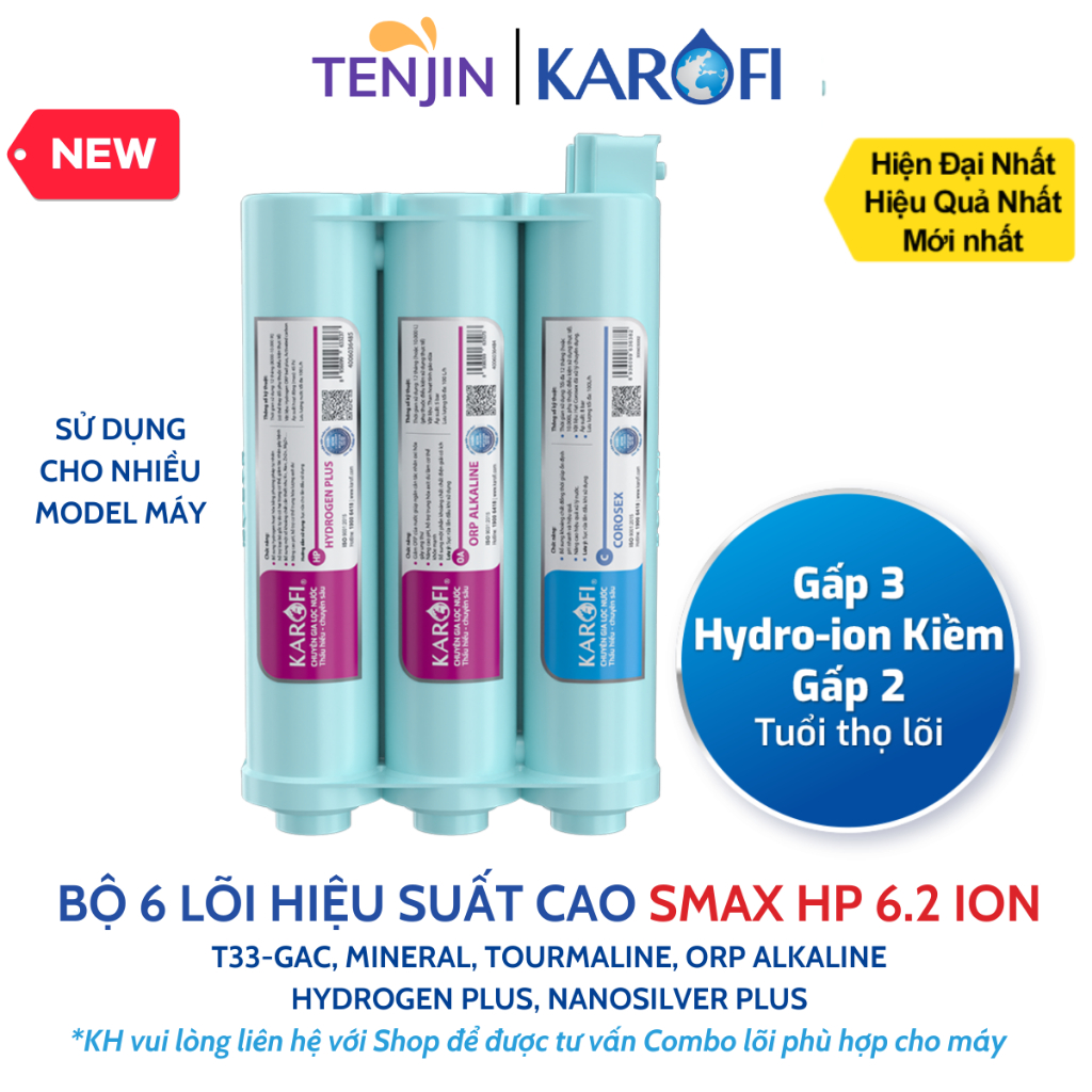 Combo 10 Lõi Lọc Nước Karofi Sử Dụng Cho Model KAQ-U50K, KAQ-U95 PRO, KAQ-M22 (Bộ 123 Smax V, RO hàn, HP6.2 ION)