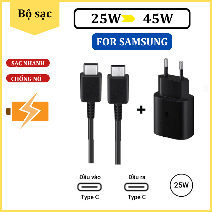 Bộ Sạc Nhanh Samsung 25W dành cho Note 10 Note 20 S20 S20+ S20 Ultra S24Ultra công TypeC to TypeC