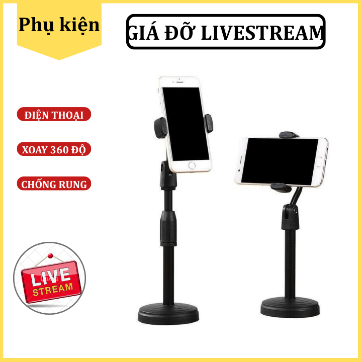 Giá Đỡ Điện Thoại Livestream để Treo Kẹp Quay Phim Ghi Hình xem video Ổn Định Xoay 360 Độ - Chiều Cao 38mm [Đế Nặng]
