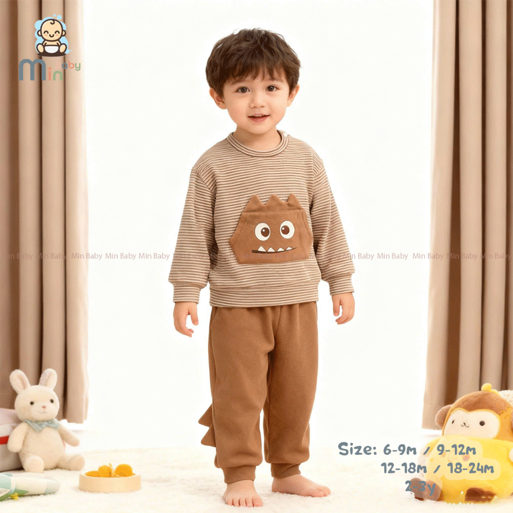 Bộ Thu Đông Nỉ Dài Tay Bé Trai  Dày Dặn,Mềm,Ấm Áp - Hàng Chính Hãng MIN0467