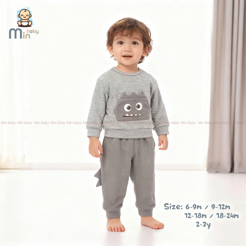 Bộ Thu Đông Nỉ Dài Tay Bé Trai  Dày Dặn,Mềm,Ấm Áp - Hàng Chính Hãng MIN0467