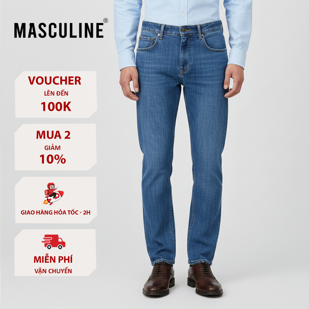 Quần Jeans nam MASCULINE MJT50 Form Regular Fit co giãn nhẹ – Quần Jean trung nam trung niên cao cấp