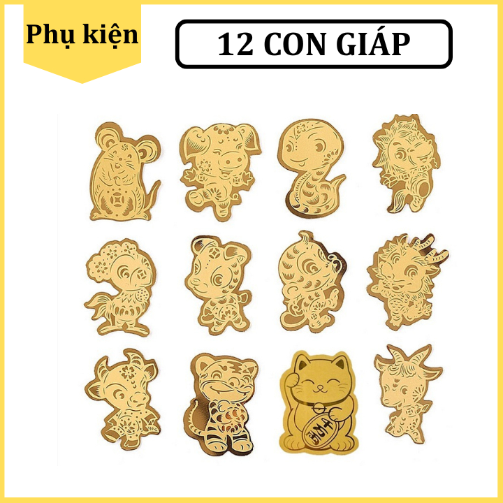 Miếng dán mạ Vàng 12 Con Giáp mang lại may mắn phù hộ điều tốt đẹp cho người sử dụng [MON STORE]