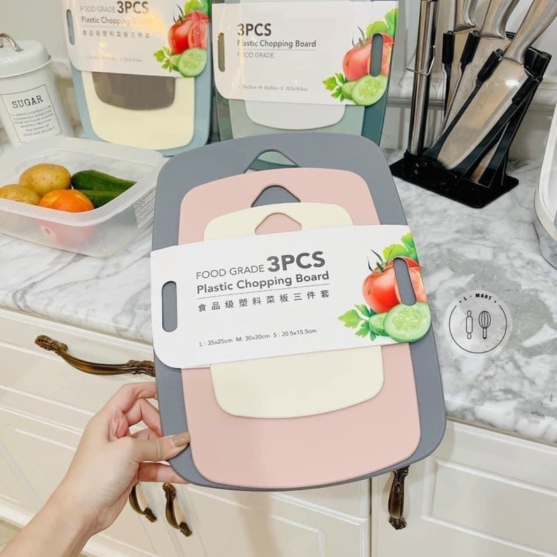 Séc 3 thớt kháng khuẩn, thớt nhựa pp an toàn cho sức khỏe cần thiết trong nhà bếp. Mầu sắc.