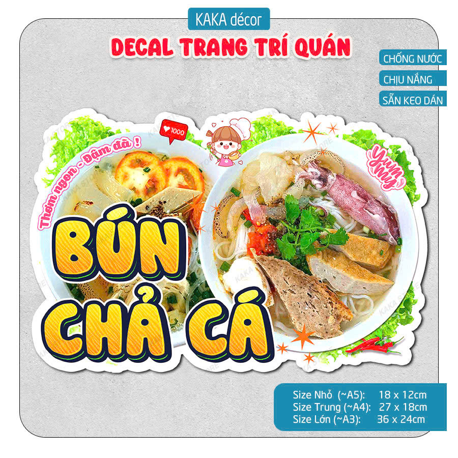 Decal Bún Chả Cá Chống Nước, Tranh Dán Trang Trí Quán Ăn, Trà Sữa, Cà ...