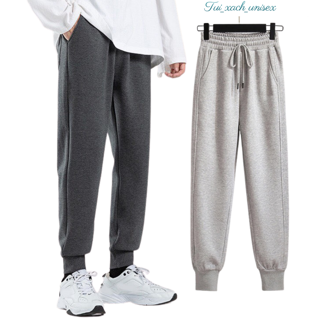 Quần jogger thể thao nỉ nam nữ Quan dài trơn bo Thu đông dày dặn Ống Bó Có Túi Lớn SSL