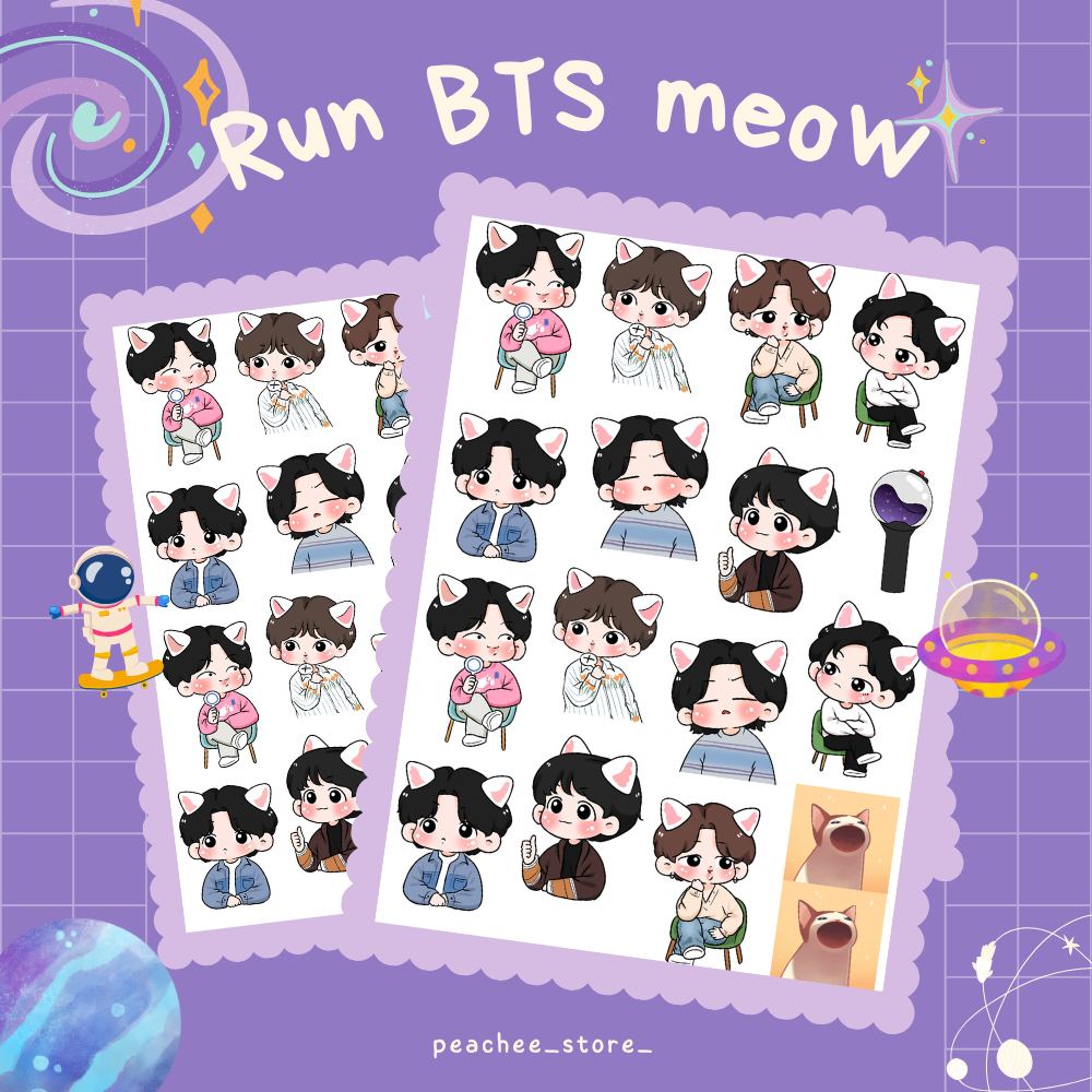 RUN MEOW Sticker hình dán tai mèo next top genius chibi khổ A5 | Shopee ...