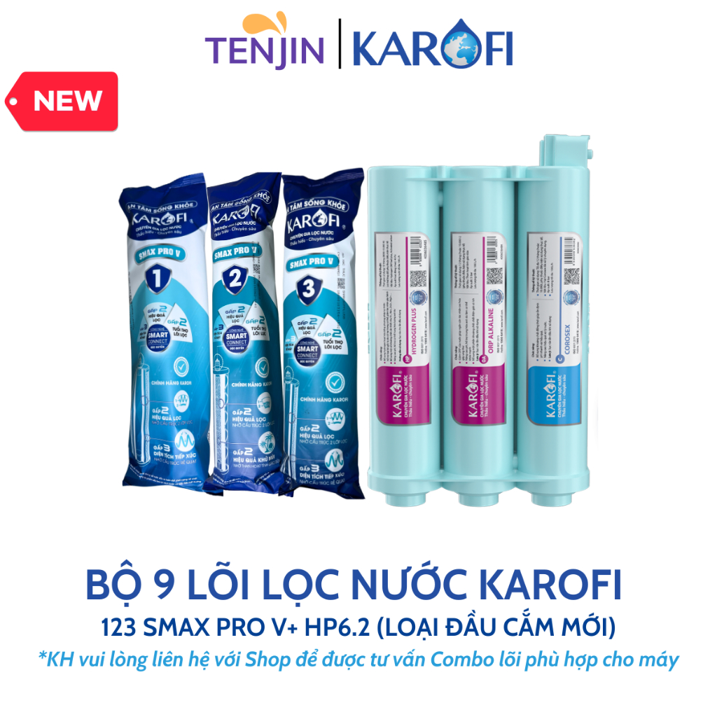 Combo 10 Lõi Lọc Nước Karofi Sử Dụng Cho Model KAQ-U50K, KAQ-U95 PRO, KAQ-M22 (Bộ 123 Smax V, RO hàn, HP6.2 ION)