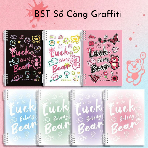 Sổ Còng B5 A5, BST Sổ Còng Thay Được Giấy Thiết kế Graffiti, 120 Trang Giấy Dày 100GSM, Lõi Giấy Refill Sổ Còng