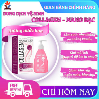 Dung Dịch Vệ Sinh Phụ Nữ Collagen Nano Bạc  Chai 150ML - Giúp Ngăn Mùi, Cân Bằng Độ PH [ Chai Hồng Tam Giác ]