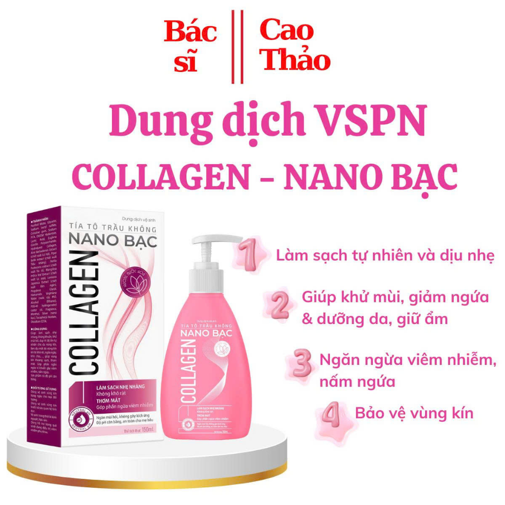 Dung Dịch Vệ Sinh Phụ Nữ Collagen Nano Bạc  Chai 150ML - Giúp Ngăn Mùi, Cân Bằng Độ PH [ Chai Hồng Tam Giác ]