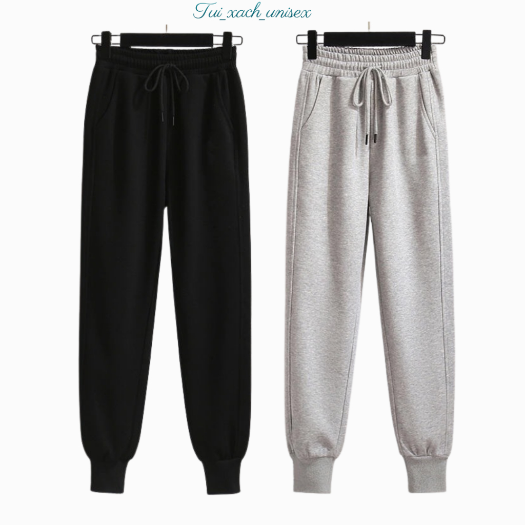 Quần dài nỉ trơn bo rút gấu nam nữ đủ size 40-68kg