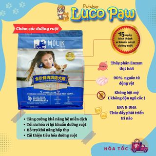 Hạt Cho Chó MOLIK  1.5kg với 5 loại topping , hạt không độn ngũ cốc, sữa dê ,thịt gà ,lòng đỏ,gà tây