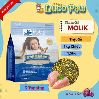 Hạt Cho Chó MOLIK  1.5kg với 5 loại topping , hạt không độn ngũ cốc, sữa dê ,thịt gà ,lòng đỏ,gà tây