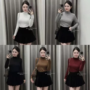 Áo zip lông mềm cổ leo thêu chữ dài tay co giãn