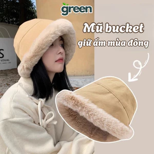 Mũ bucket lông cừu 2 lớp giữ ấm mùa đông, Mũ nồi tai bèo vành rộng phong cách Hàn Quốc cho nữ